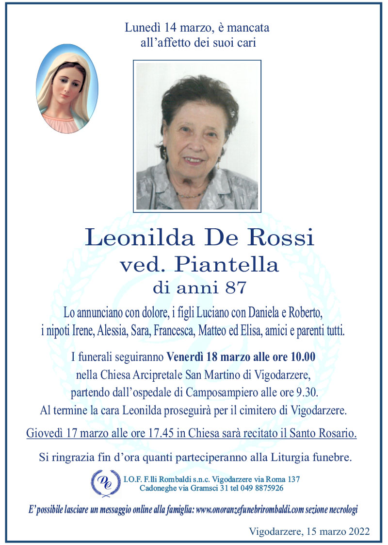 Leonilda De Rossi ved. Piantella
