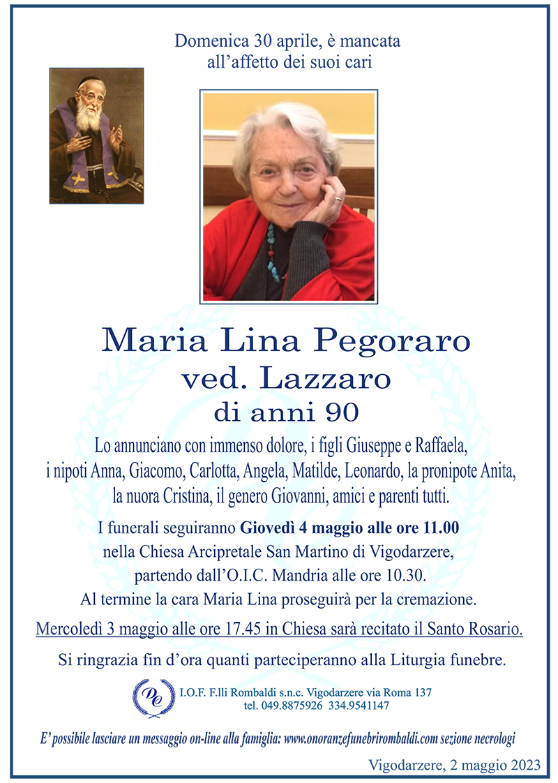 Maria Lina Pegoraro ved. Lazzaro