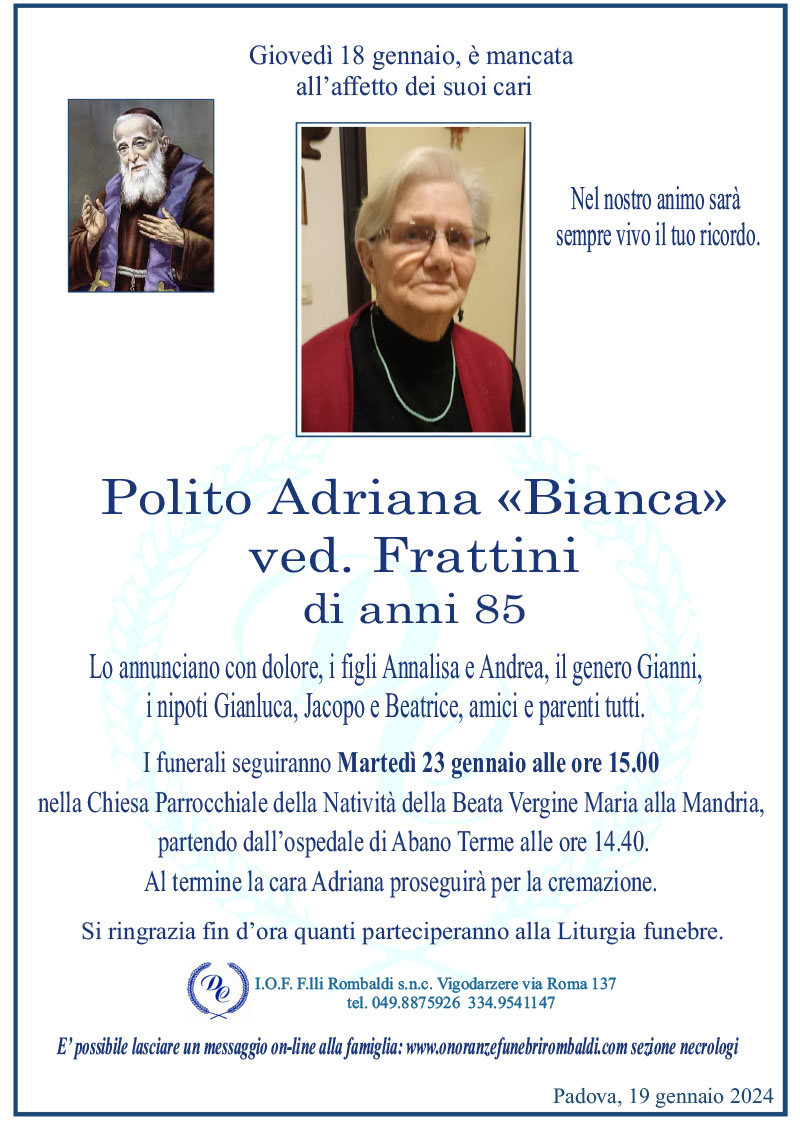 Polito Adriana «Bianca» ved. Frattini